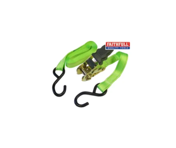 Ratchet Tie-Downs S-Hook 5m x 25mm Breaking Strain 600kg/daN 2 Piece
