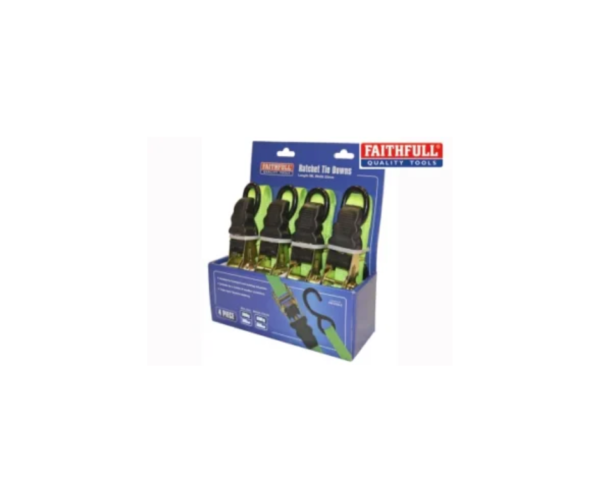 Ratchet Tie-Downs 5m x 25mm Green 4 Piece