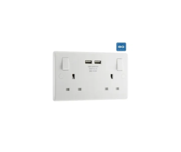 Switched Socket 2-Gang 13A with 2 x USB Ports